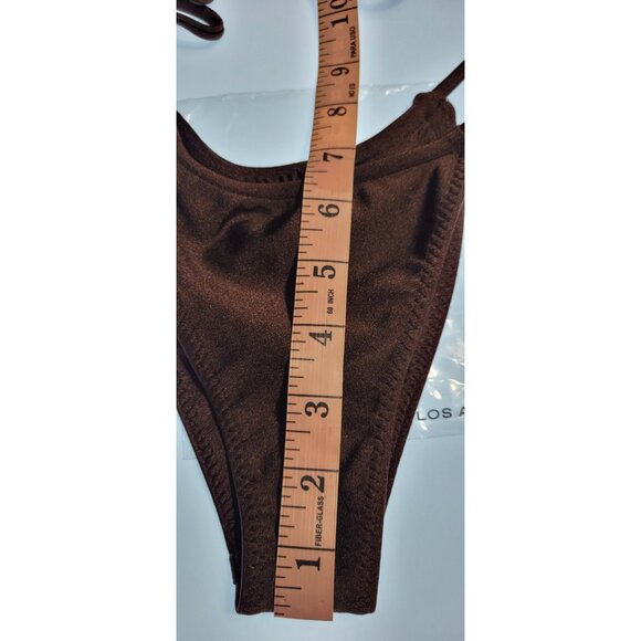 SAME Los Angeles Swim Bikini Set 2Pc Triangke Top High Weist Bottom Brown SZ S - Picture 4 of 5